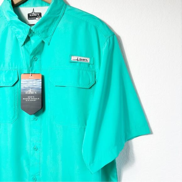 HABIT MEN'S TURQUOISE ACTIVE SHORT SLEEVE BUTTON UP SHIRT SIZE XL BRAND NEW - Picture 4 of 5